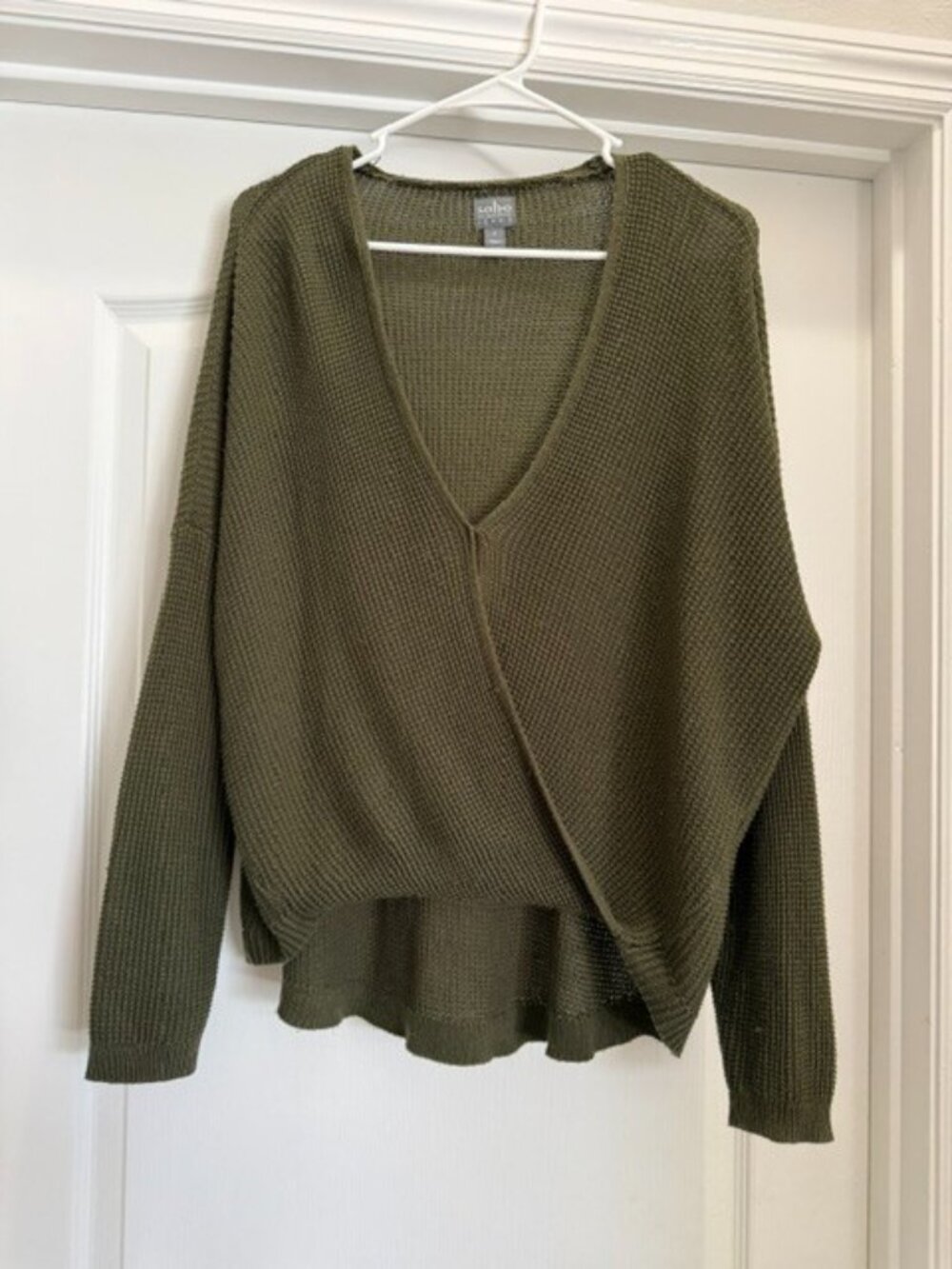 Soho Jeans Olive Green waffle oversized knit sweater Draped Cross V Neck Medium